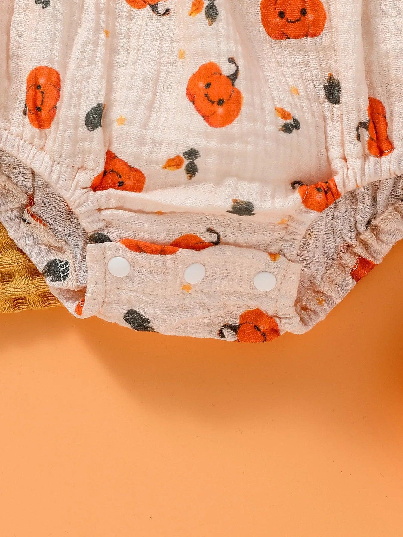 Pumpkin Ruffle Bubble Romper + Headband - Mini Made Boutique