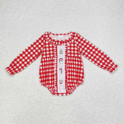 CHRISTMAS - Red Checkered Santa Embroidery Romper - Mini Made Boutique